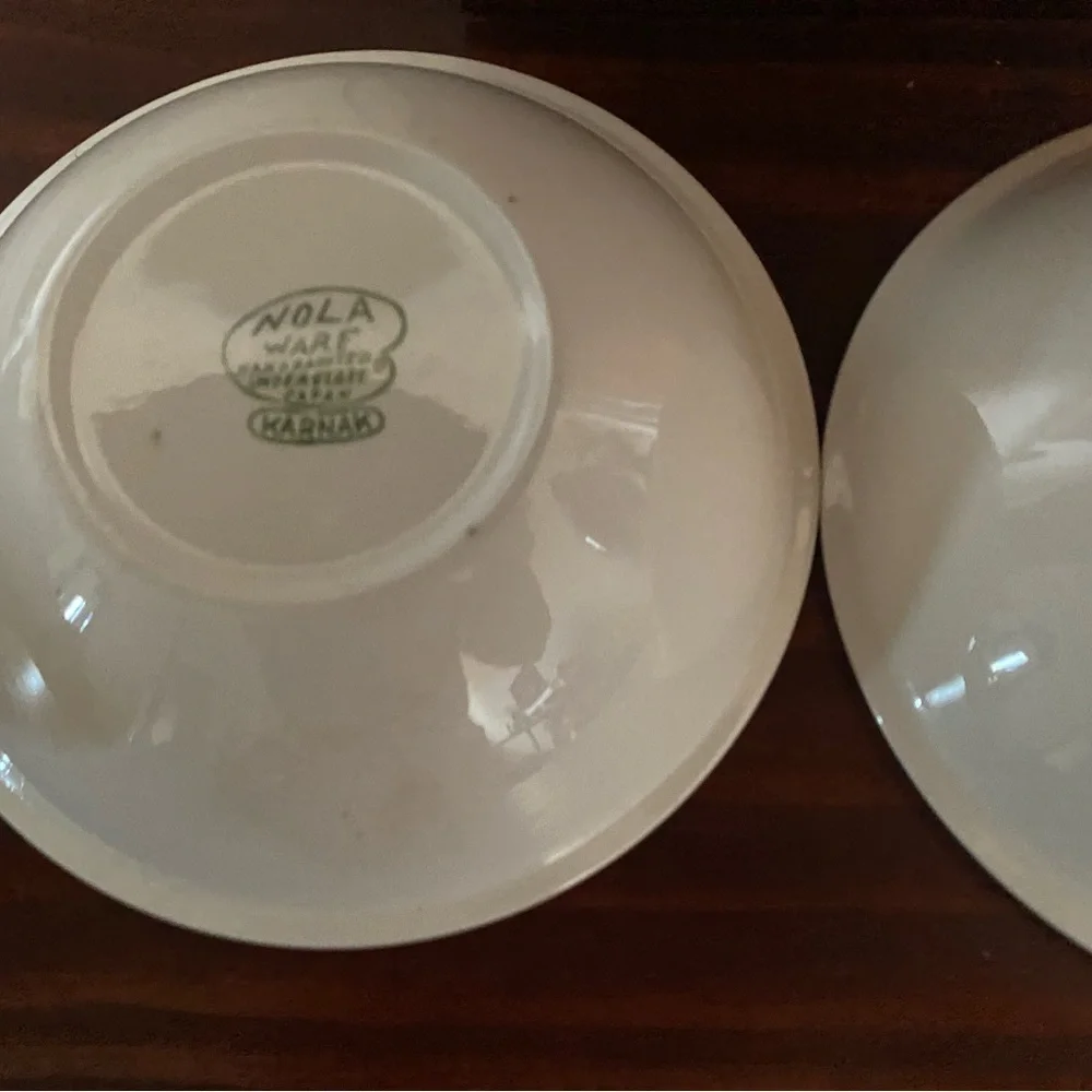 3 Rare Vintage Nola Ware Hand Painted Atomic Art Deco 3”Blue White Bowls MCM
